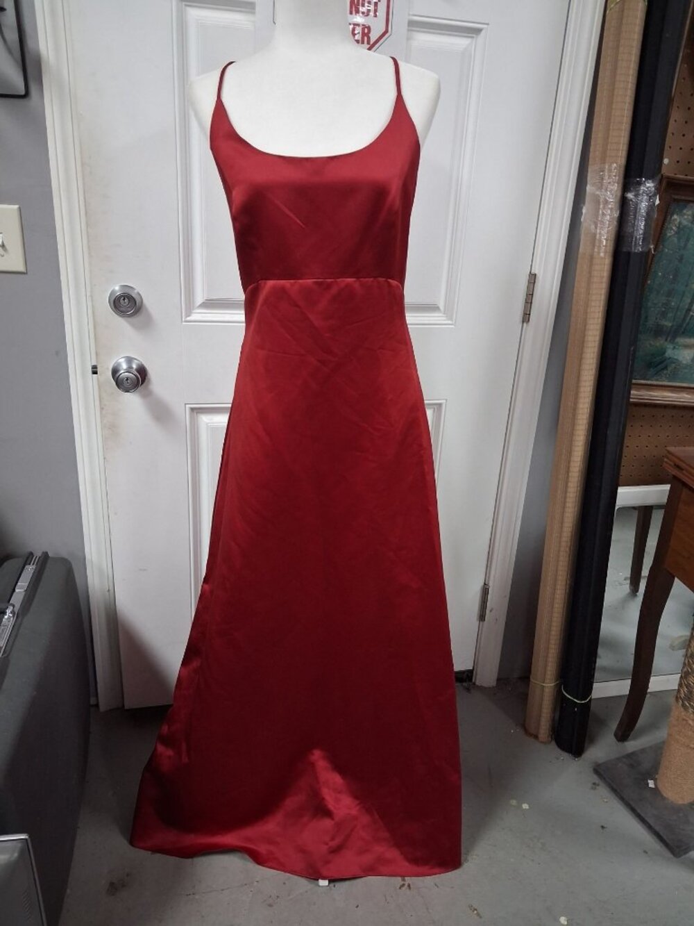 Bridal Originals Burgundy Satin Formal Gown Spaghetti Strap Size 10